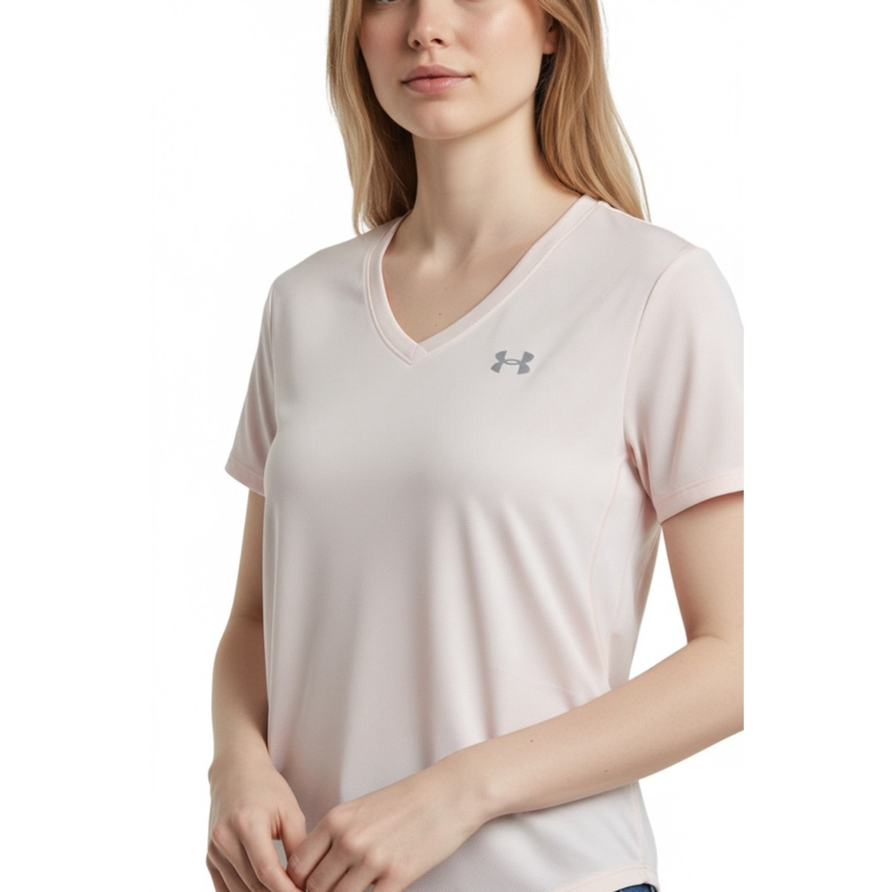 Under Armour Tech Pink Short Sleeve V-Neck Tee M